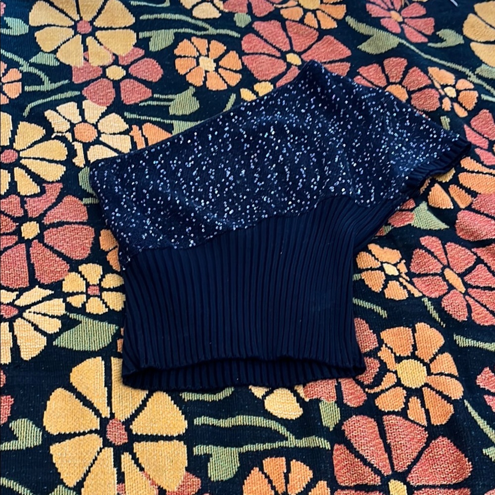 One shoulder Navy Sequined Sweater Top